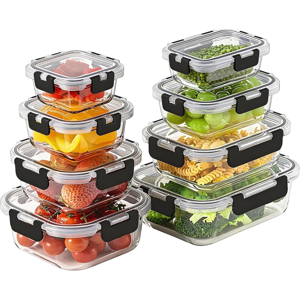 Food Storage Set Glass - 8-delige set glazen voorraaddozen van borosilicaatglas