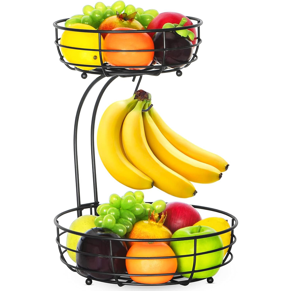 Food Storage Rack For Kitchen - LMETJMA 2-Tier Aanrecht Fruitmand Kom met