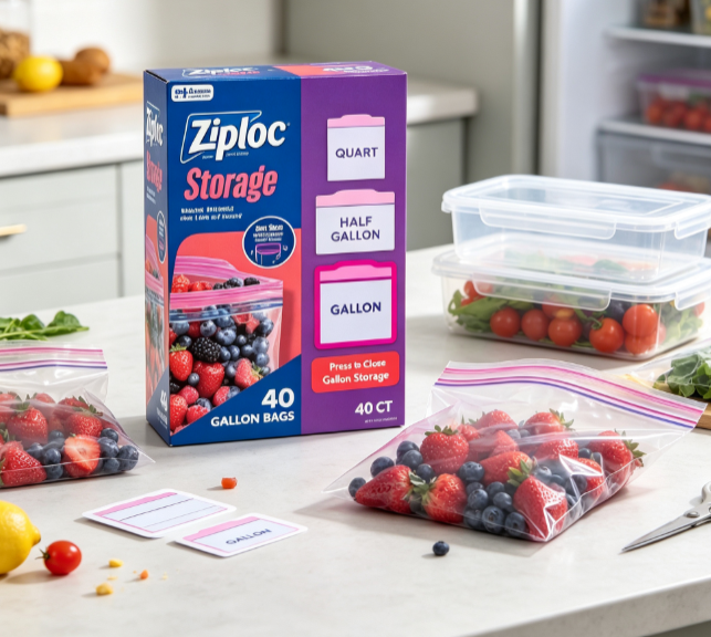 Food Storage Ziploc - Ziploc-merk voedselbewaarzakjes, schoolspullen, met Grip 'n