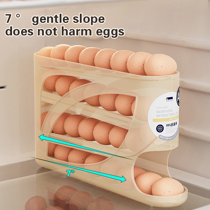 Food Storage Rack For Kitchen - 4-lagen automatische rollende eierhouder rek koelkast