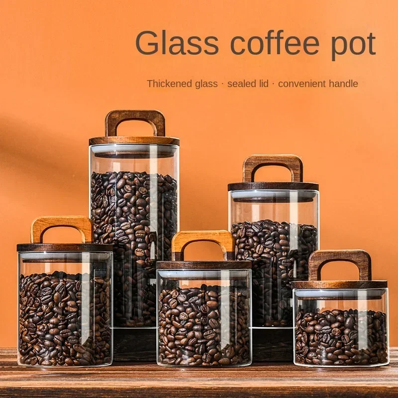 Food Storage Set Glass - 800-2100 ml Glazen pot met houten