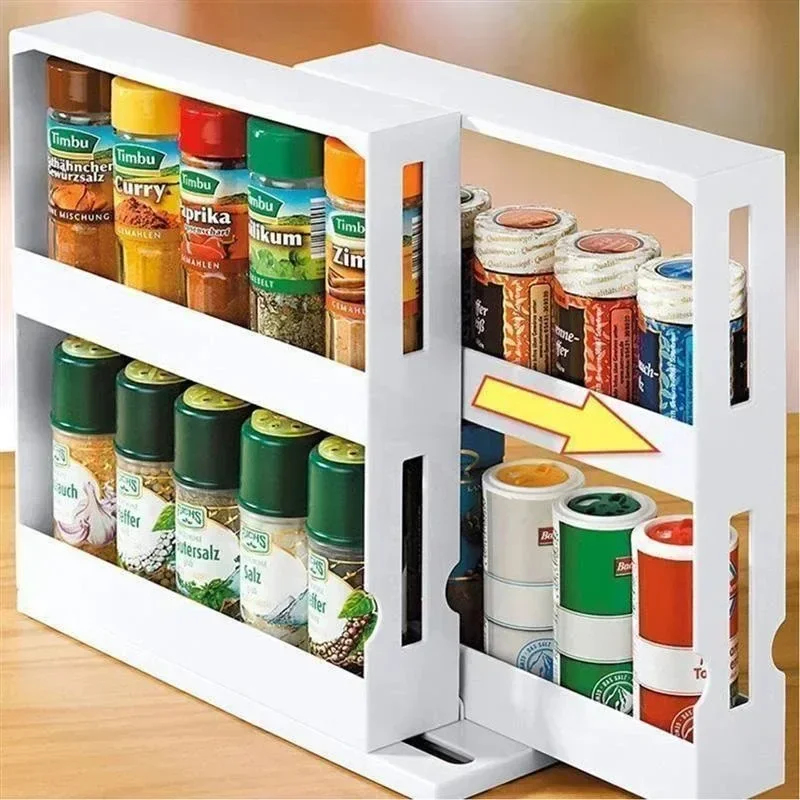 Food Storage Shelving - Multifunctionele 2-laags draaibare kruidenrek kruidenopbergorganizer schap