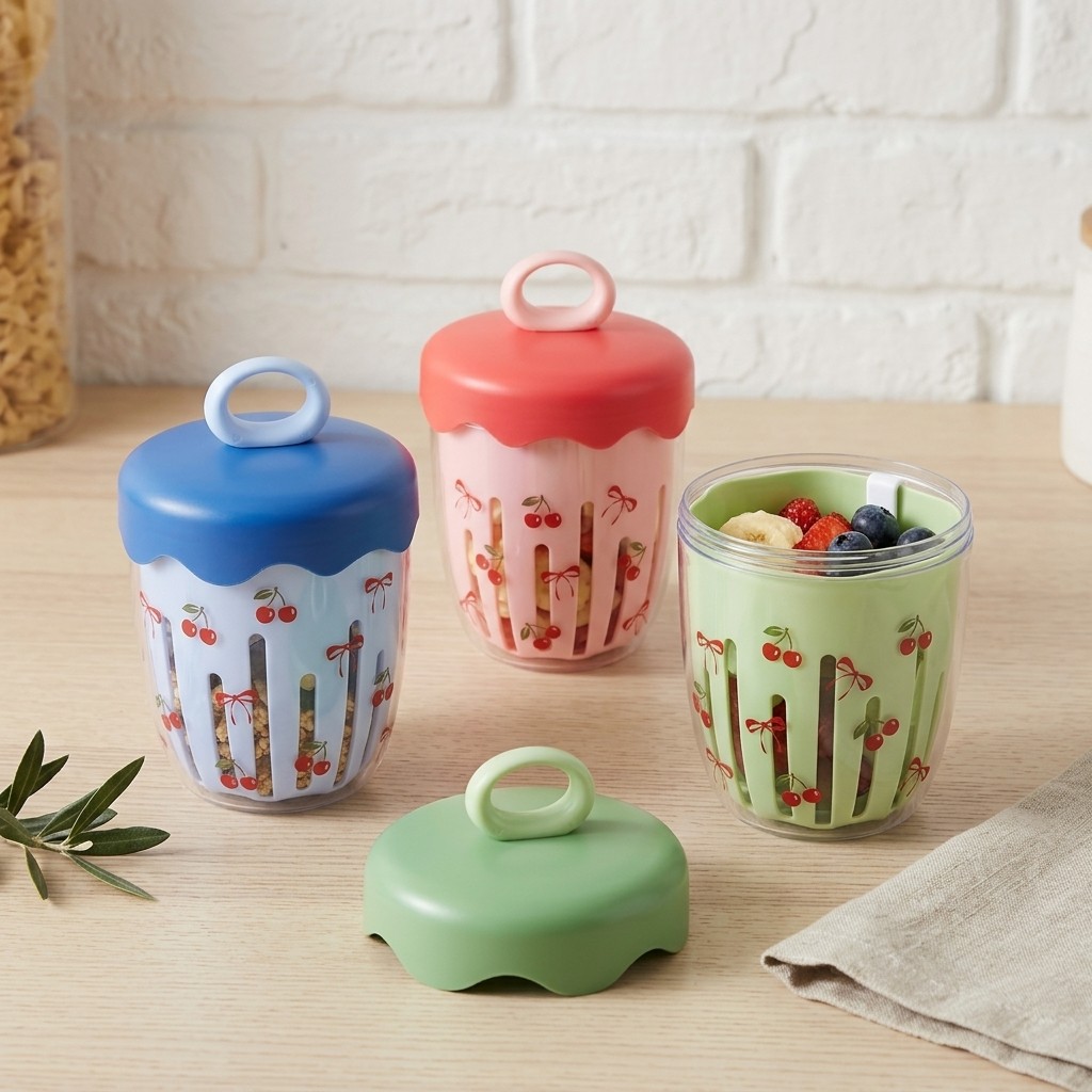 Food Storage Handling - Draagbare plastic overnight oats container, yoghurt-