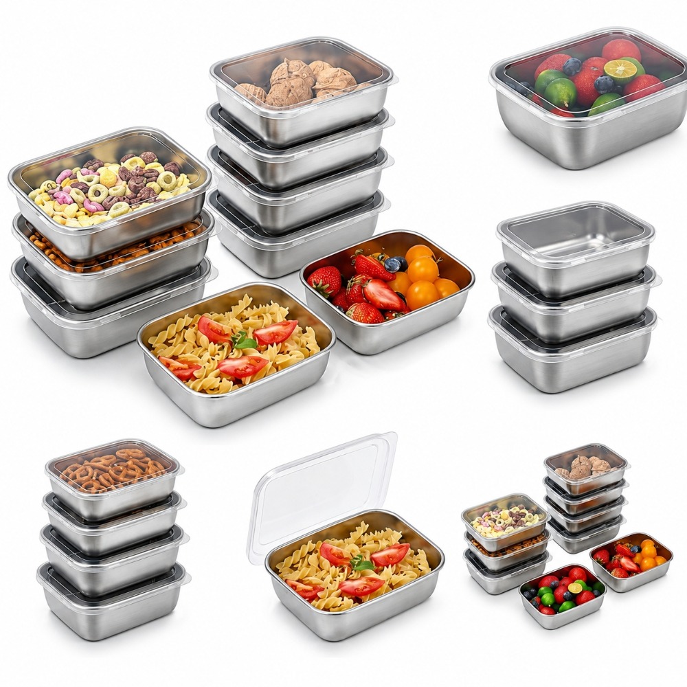 Food Storage Containers Set - 6 stuks roestvrijstalen voedselbewaarcontainers lekvrij 6
