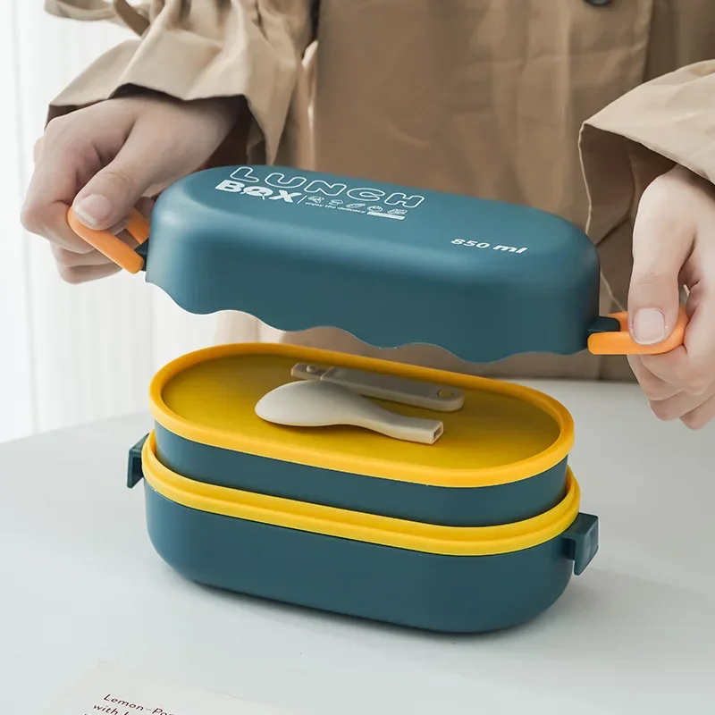 Food Storage Vault - 850Ml Lunchbox Dubbellaags Plastic Compartiment Lunchbox