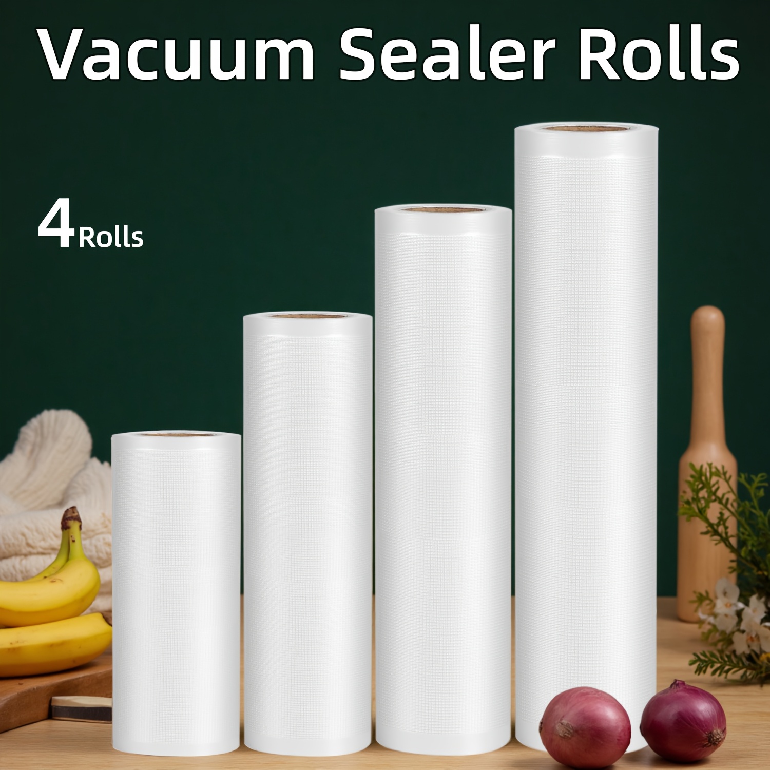Food Storage Vacuum Seal - 4-pack vacuümrolletjes: extra sterk, BPA-vrij, voedselveilig.