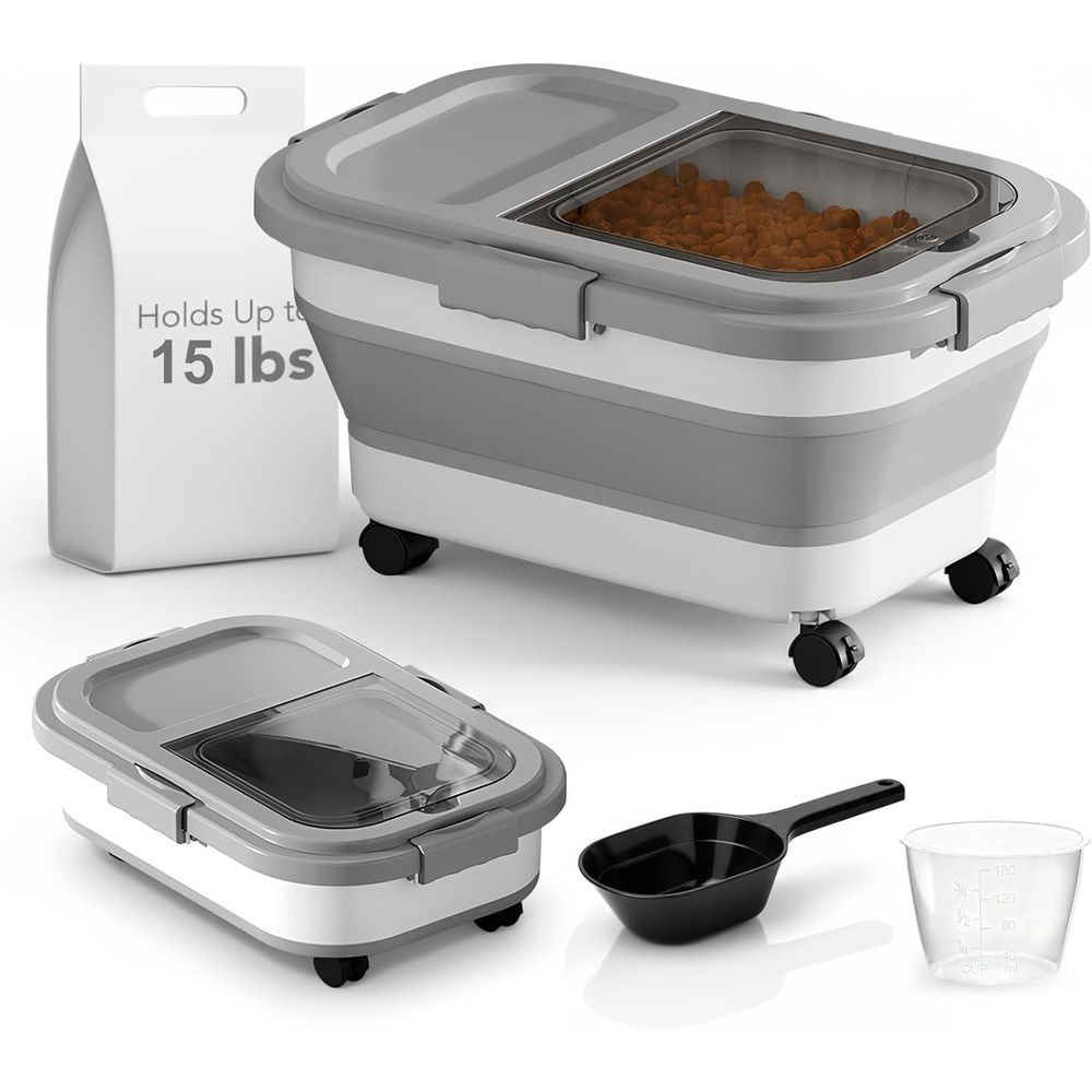 Food Storage With Wheels - 15 lbs opvouwbare honden-/kattenvoeropslagcontainer met wielen