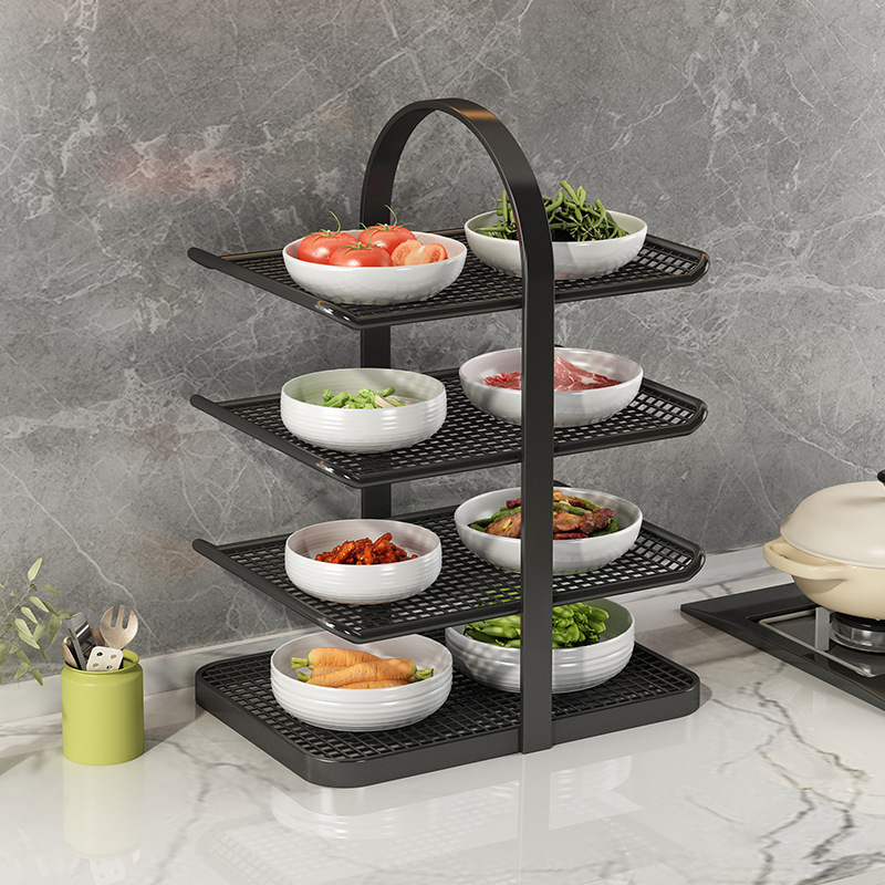 Food Storage Rack For Kitchen - Meerlaags keukenvoorbereidingsrek met ingrediëntenbakjes, multifunctioneel opbergrek