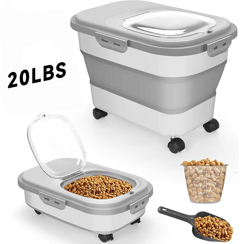 Food Storage With Wheels - Grote hondenvoercontainer Opvouwbare puppy Hondenvoer Opbergemmer