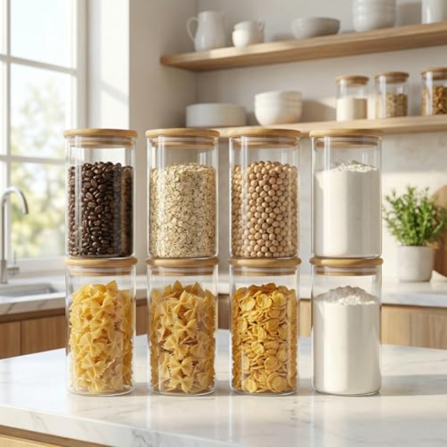 Glazen potten met bamboe dekse - Food Storage Set Glass recensie en prijs