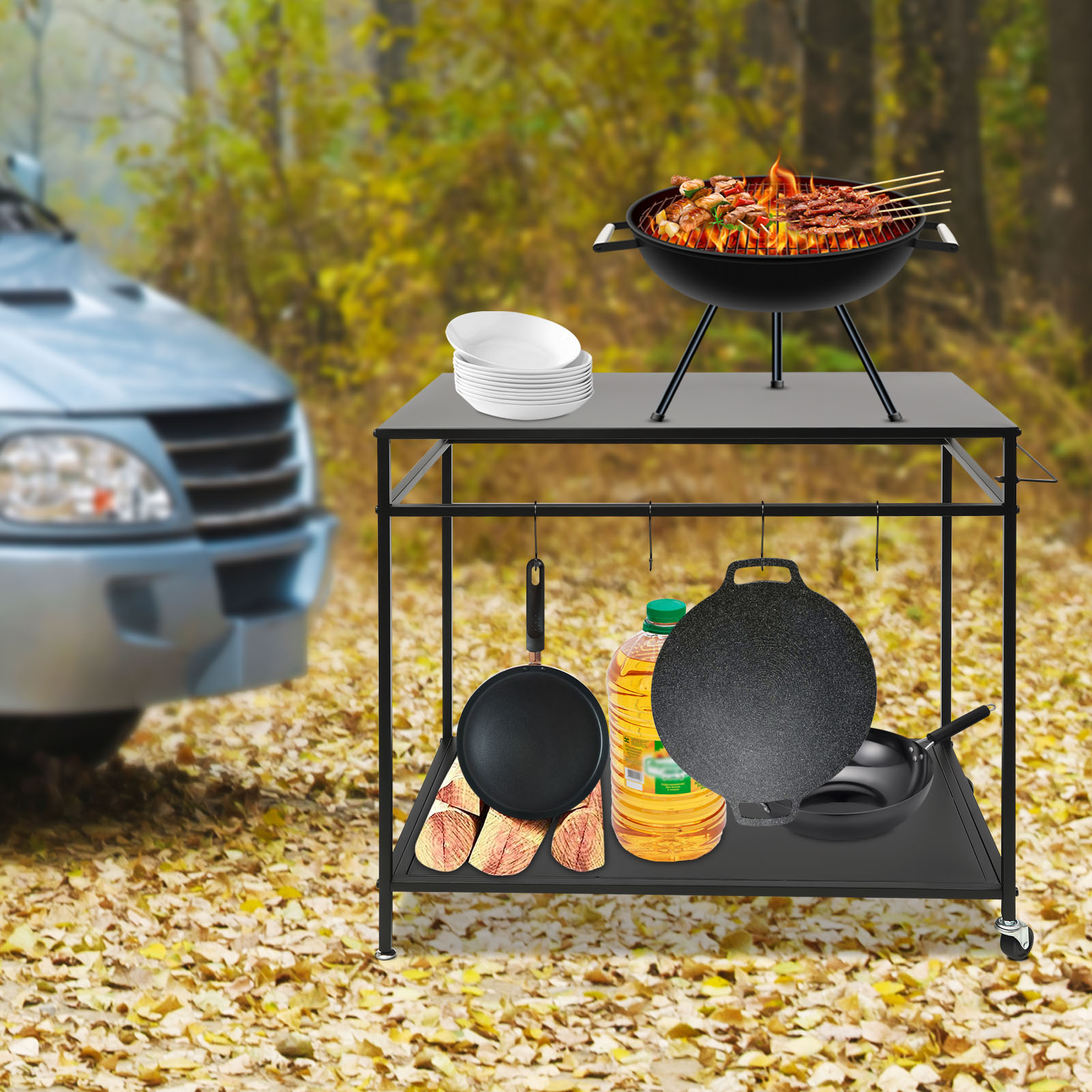 Verrijdbare kooktafel met dubb - Food Storage Shelving recensie en prijs