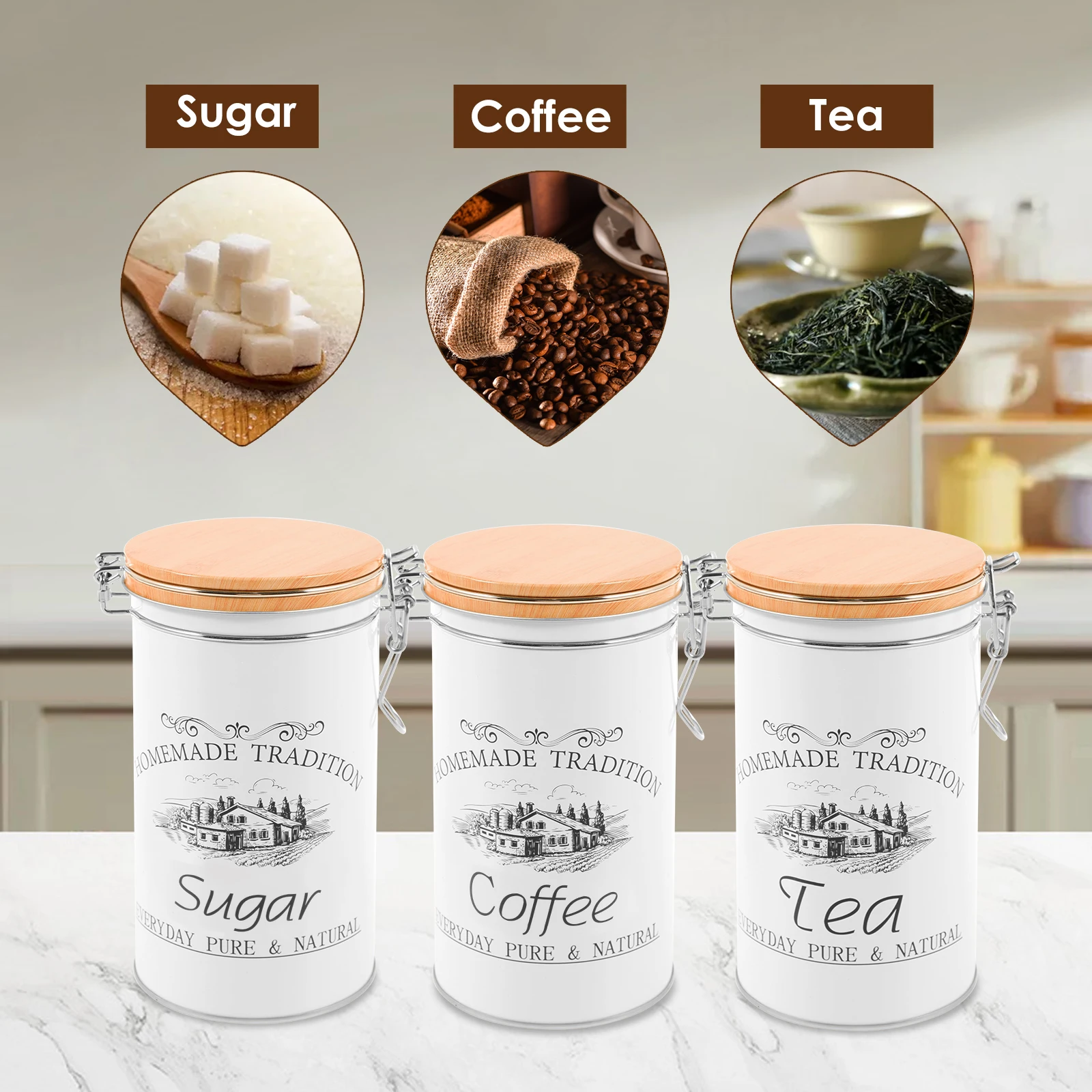 3 stks/set Thee Koffie Suikerb - Food Storage Jar Set recensie en prijs