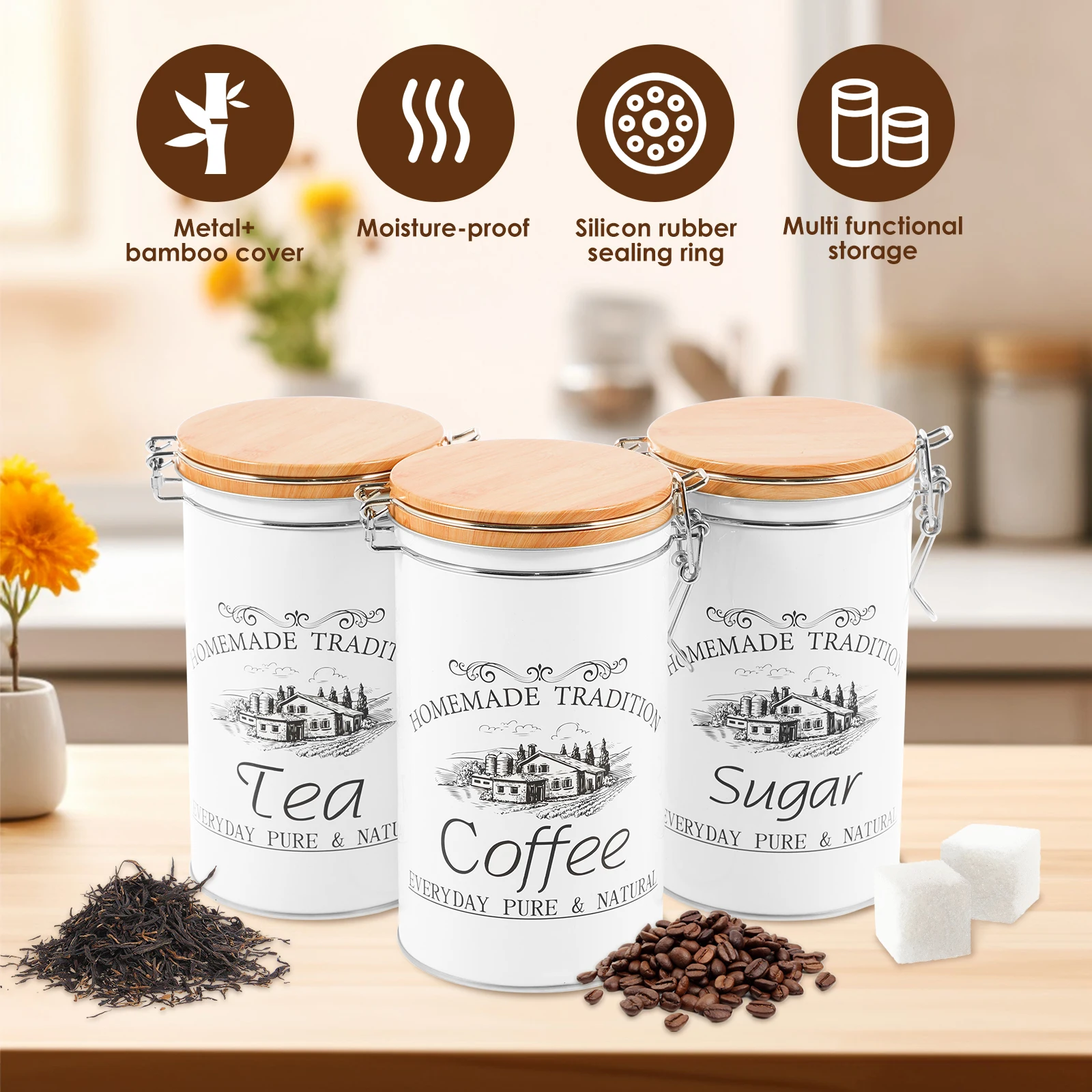 3 stks/set Thee Koffie Suikerb - Food Storage Jar Set recensie en prijs